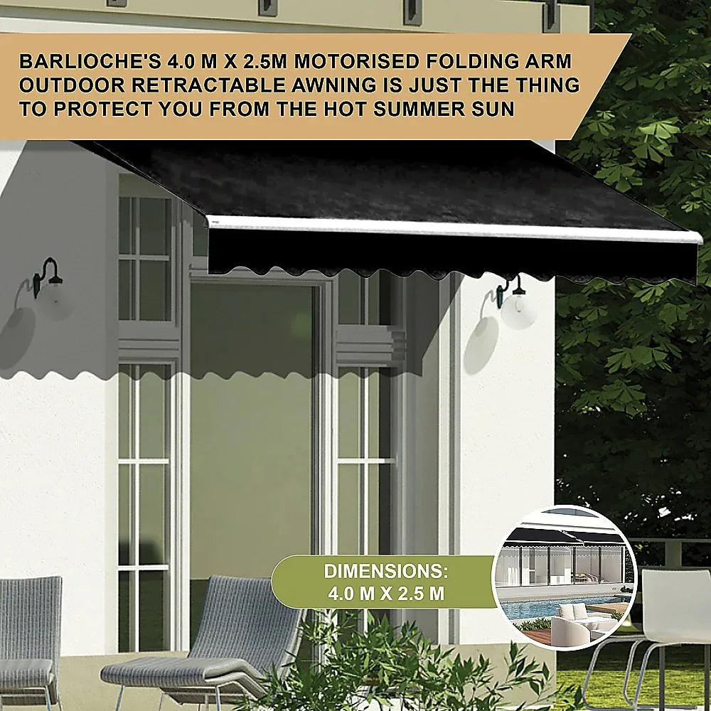 Motorised Outdoor Folding Arm Awning Retractable Sunshade Canopy Black 4.0m x 2.5m - Mekamart Australia