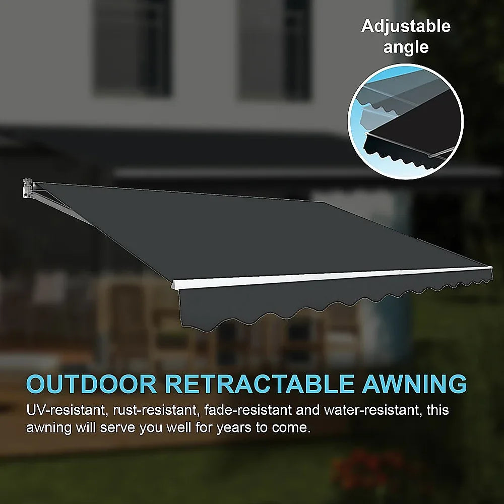 Motorised Outdoor Folding Arm Awning Retractable Sunshade Canopy Grey 4.0m x 3.0m - Mekamart Australia