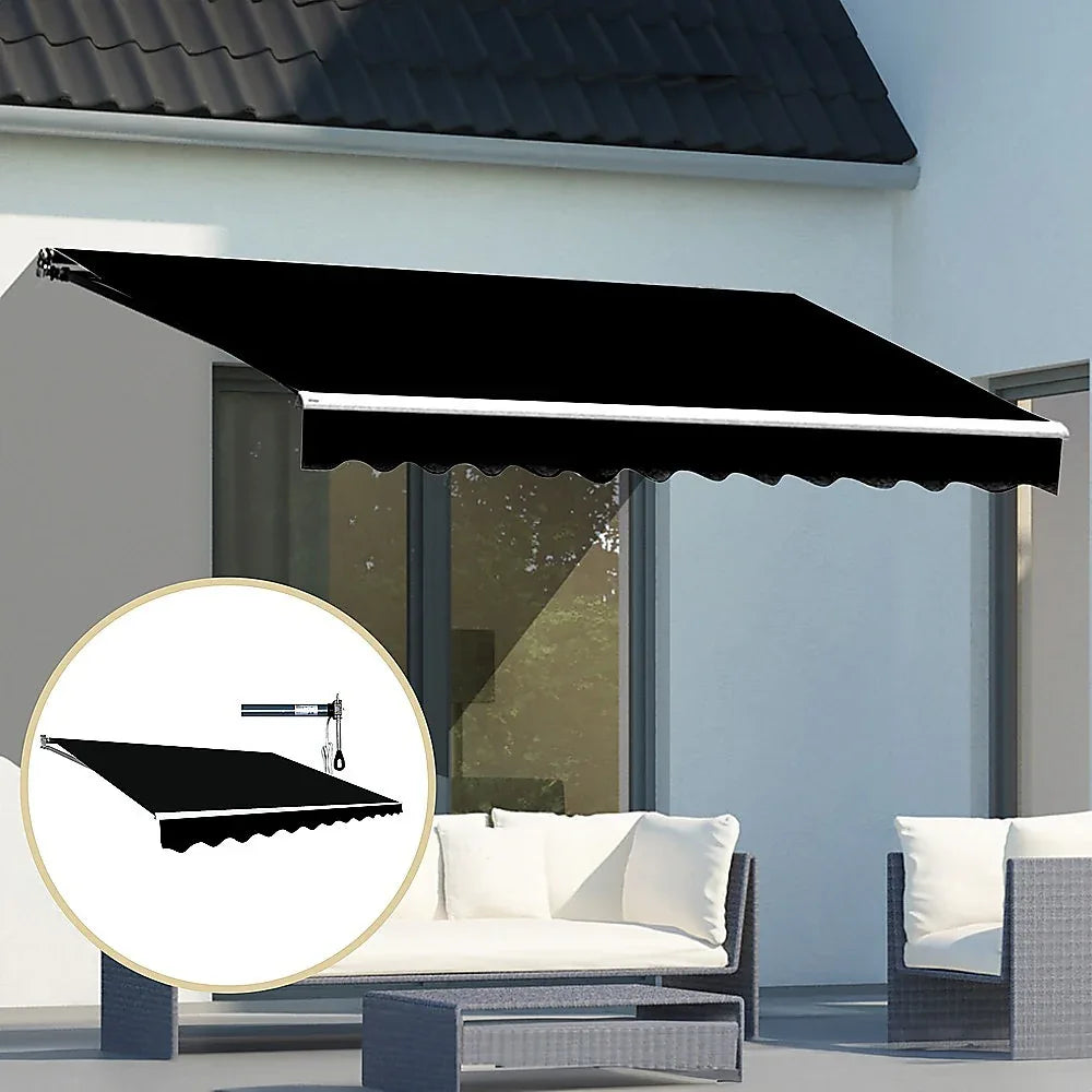 Motorised Outdoor Folding Arm Awning Retractable Sunshade Canopy Black 4.0m x 3.0m - Mekamart Australia
