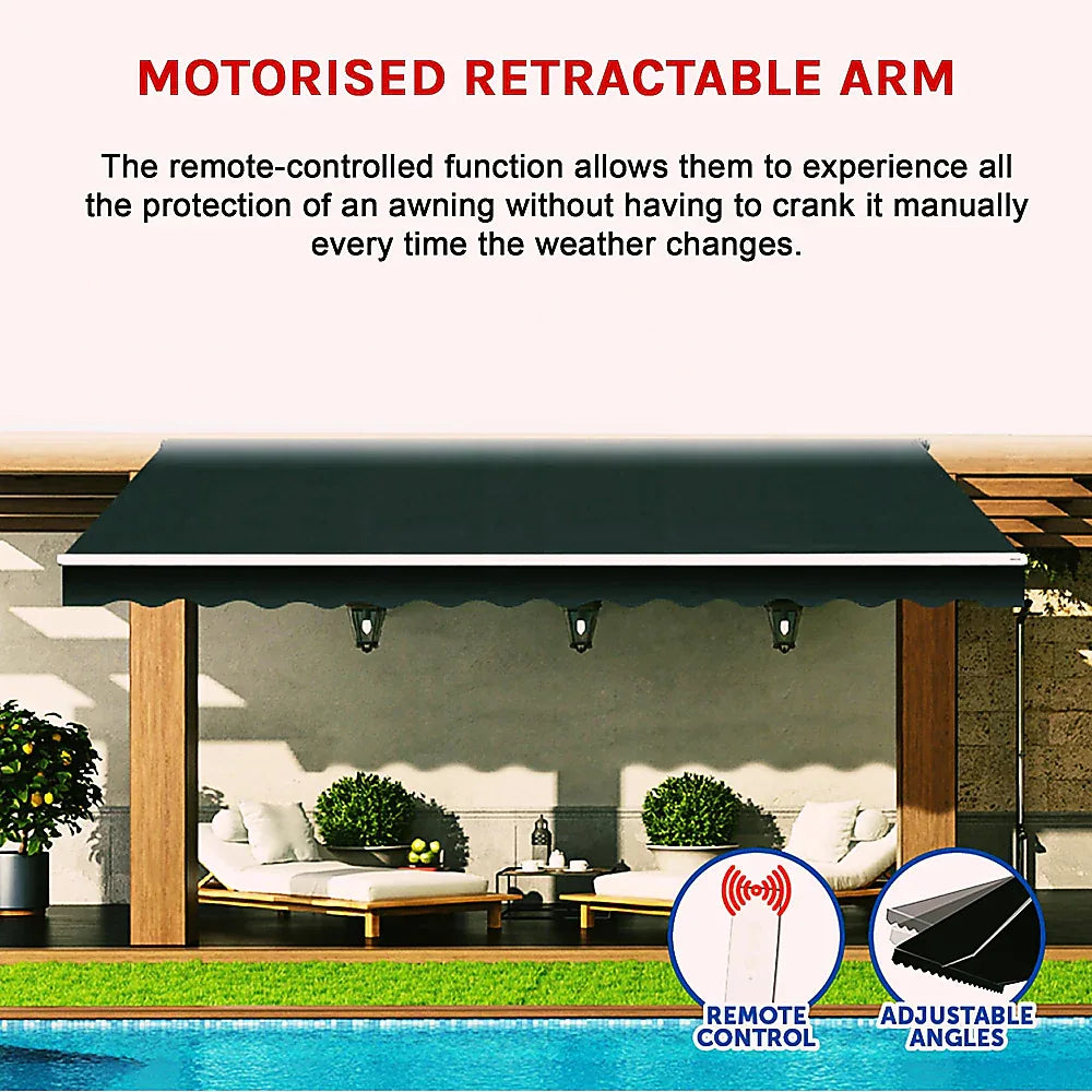 Motorised Outdoor Folding Arm Awning Retractable Sunshade Canopy Black 4.0m x 3.0m - Mekamart Australia