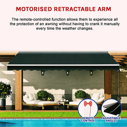 Motorised Outdoor Folding Arm Awning Retractable Sunshade Canopy Black 4.0m x 3.0m - Mekamart Australia
