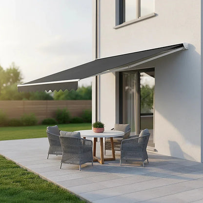 Motorised Outdoor Folding Arm Awning Retractable Sunshade Canopy Grey 5.0m x 2.5m - Mekamart Australia