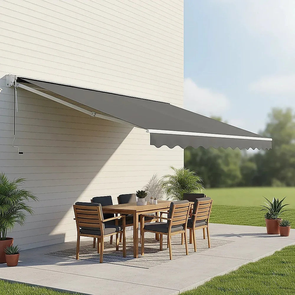Motorised Outdoor Folding Arm Awning Retractable Sunshade Canopy Grey 5.0m x 2.5m - Mekamart Australia