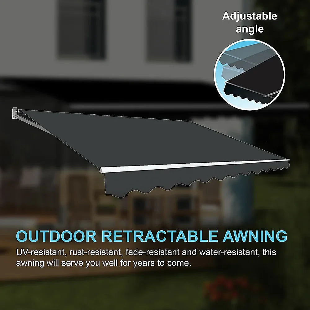 Motorised Outdoor Folding Arm Awning Retractable Sunshade Canopy Grey 5.0m x 2.5m - Mekamart Australia