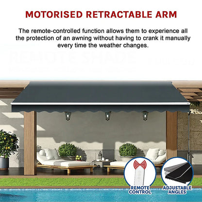 Motorised Outdoor Folding Arm Awning Retractable Sunshade Canopy Grey 5.0m x 2.5m - Mekamart Australia