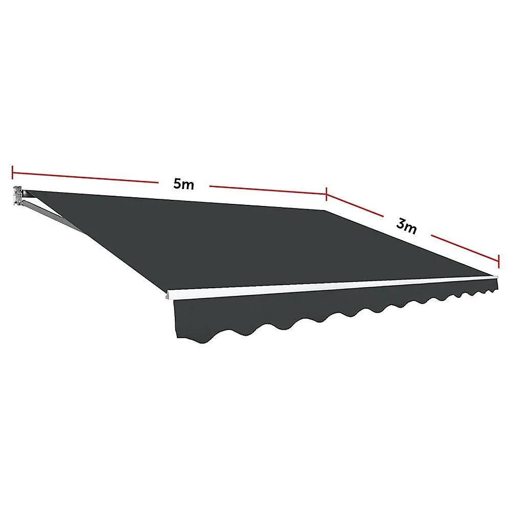Motorised Outdoor Folding Arm Awning Retractable Sunshade Canopy Grey 5.0m x 3.0m - Mekamart Australia