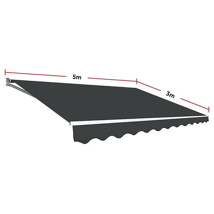 Motorised Outdoor Folding Arm Awning Retractable Sunshade Canopy Grey 5.0m x 3.0m - Mekamart Australia