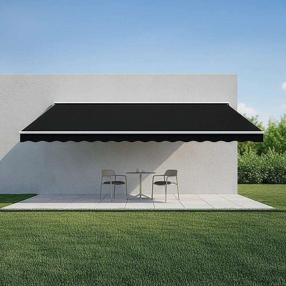Motorised Outdoor Folding Arm Awning Retractable Sunshade Canopy Black 5.0m x 3.0m - Mekamart Australia