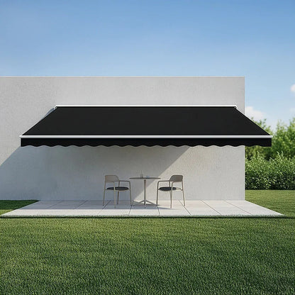 Motorised Outdoor Folding Arm Awning Retractable Sunshade Canopy Black 5.0m x 3.0m - Mekamart Australia