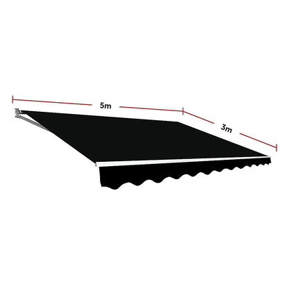 Motorised Outdoor Folding Arm Awning Retractable Sunshade Canopy Black 5.0m x 3.0m - Mekamart Australia