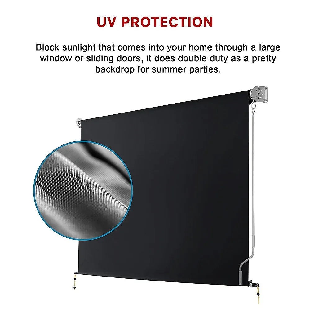 Retractable Straight Drop Roll Down Awning Garden Patio Screen 3.0X2.5M - Mekamart Australia