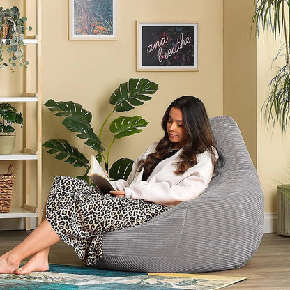 Jumbo Cord Beanbag Chair Cover Unfilled Large Bean Bag - Grey - Mekamart Australia