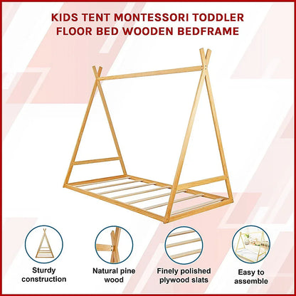 Kids Tent Montessori Toddler Floor Bed Wooden Bedframe - Mekamart Australia