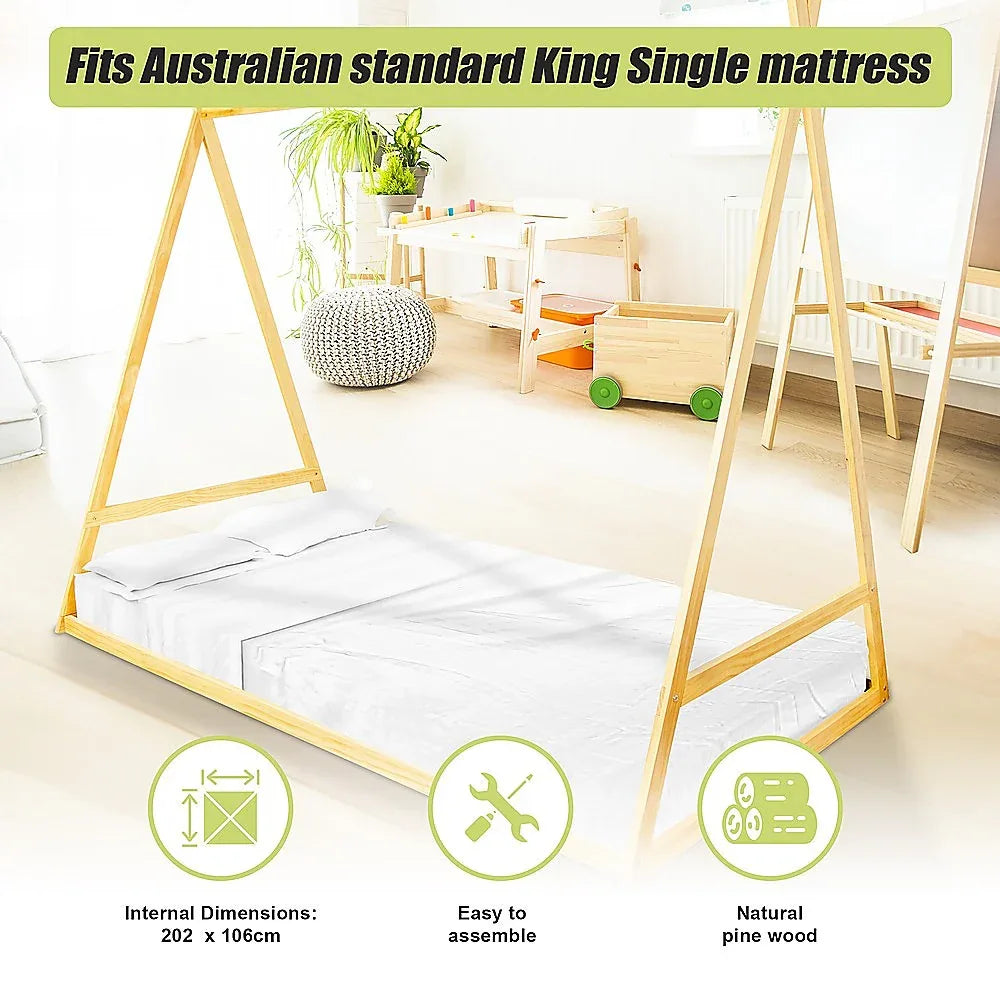 Kids Tent Montessori Toddler Floor Bed Wooden Bedframe - Mekamart Australia