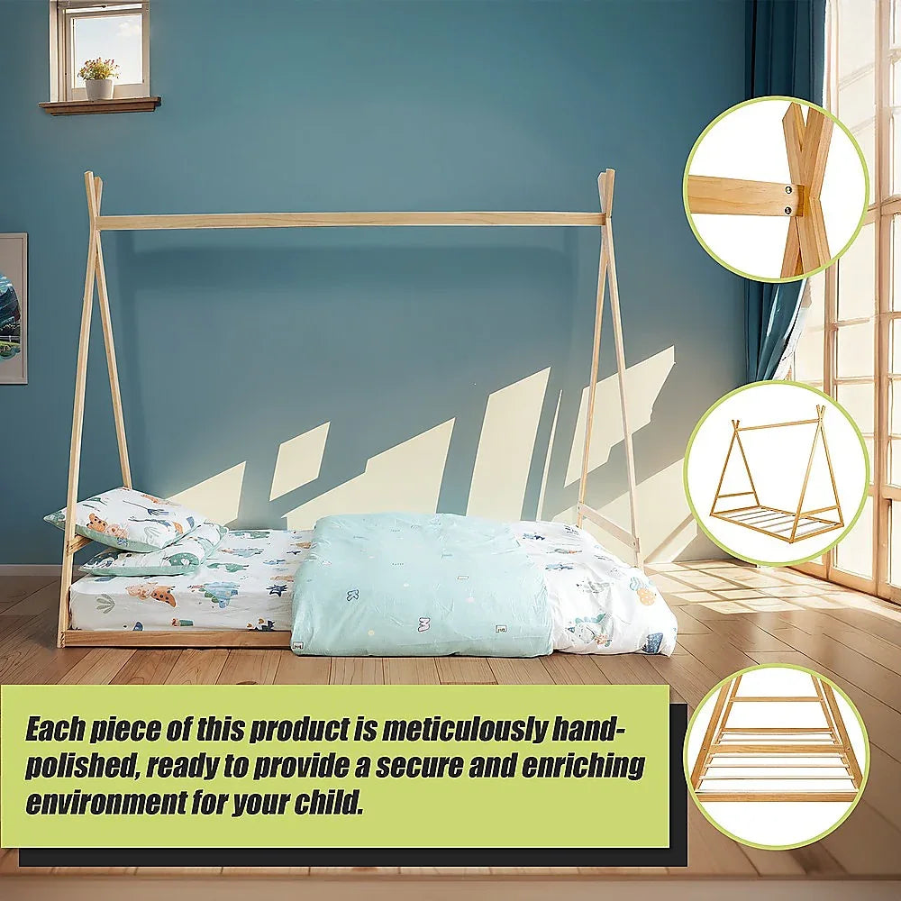 Kids Tent Montessori Toddler Floor Bed Wooden Bedframe - Mekamart Australia