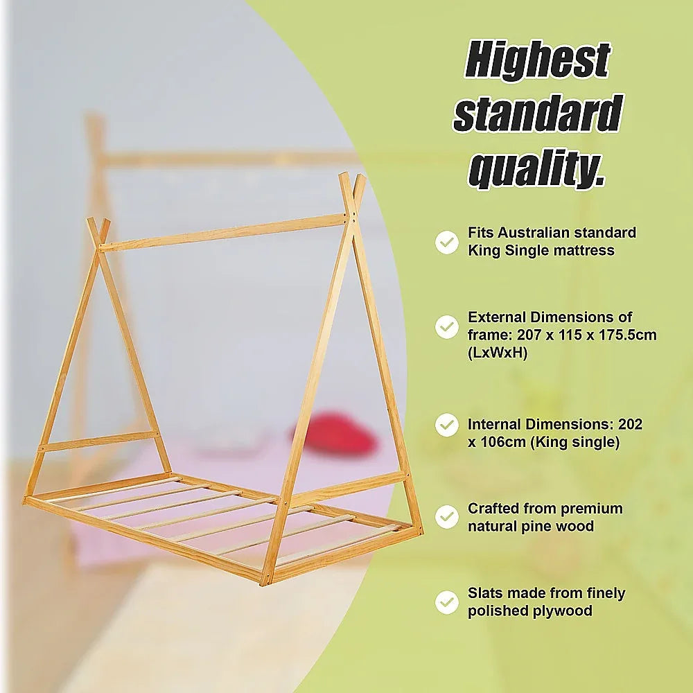 Kids Tent Montessori Toddler Floor Bed Wooden Bedframe - Mekamart Australia