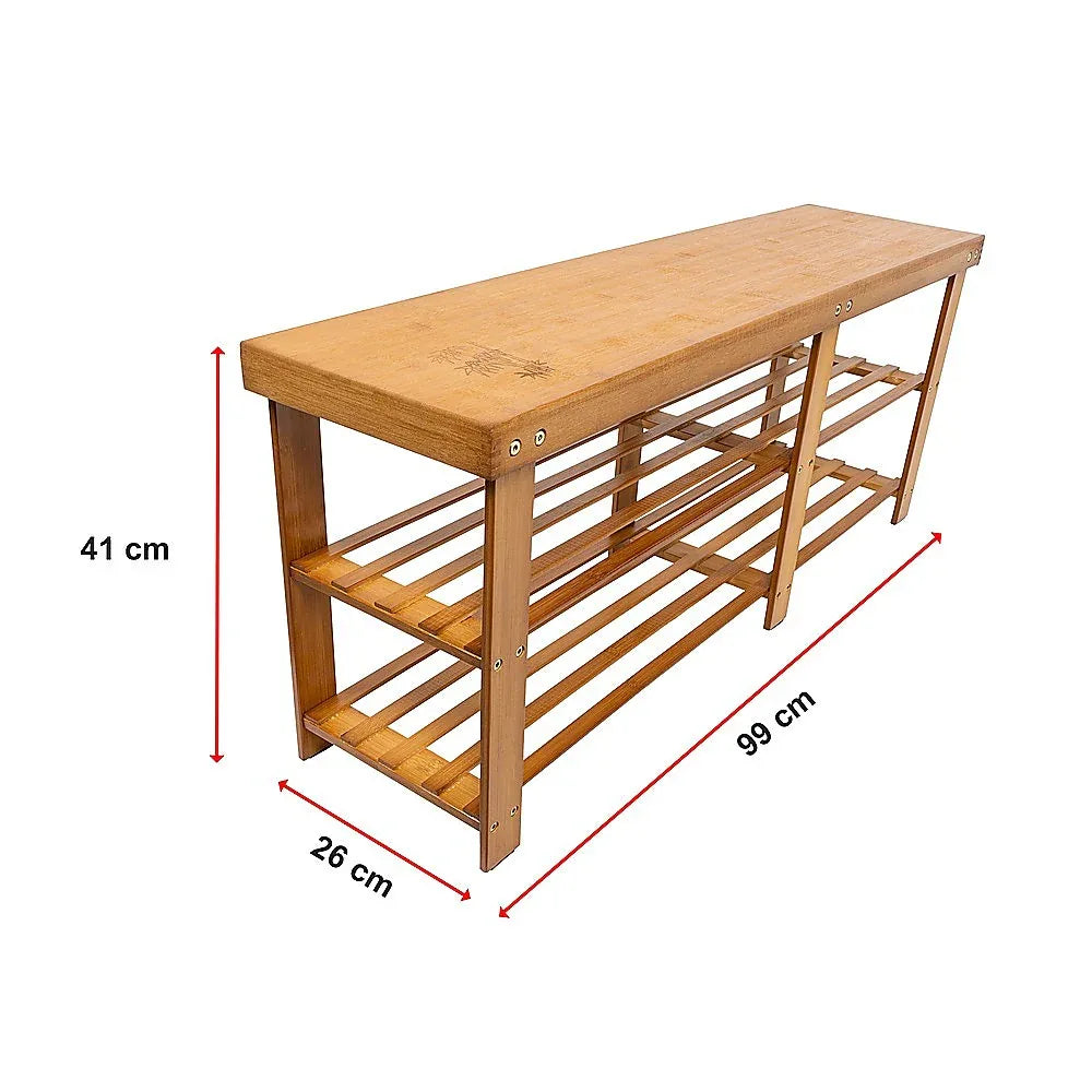 Bamboo Shoe Rack Wooden Bench Storage Organiser Cabinet Holder Stool - Mekamart Australia