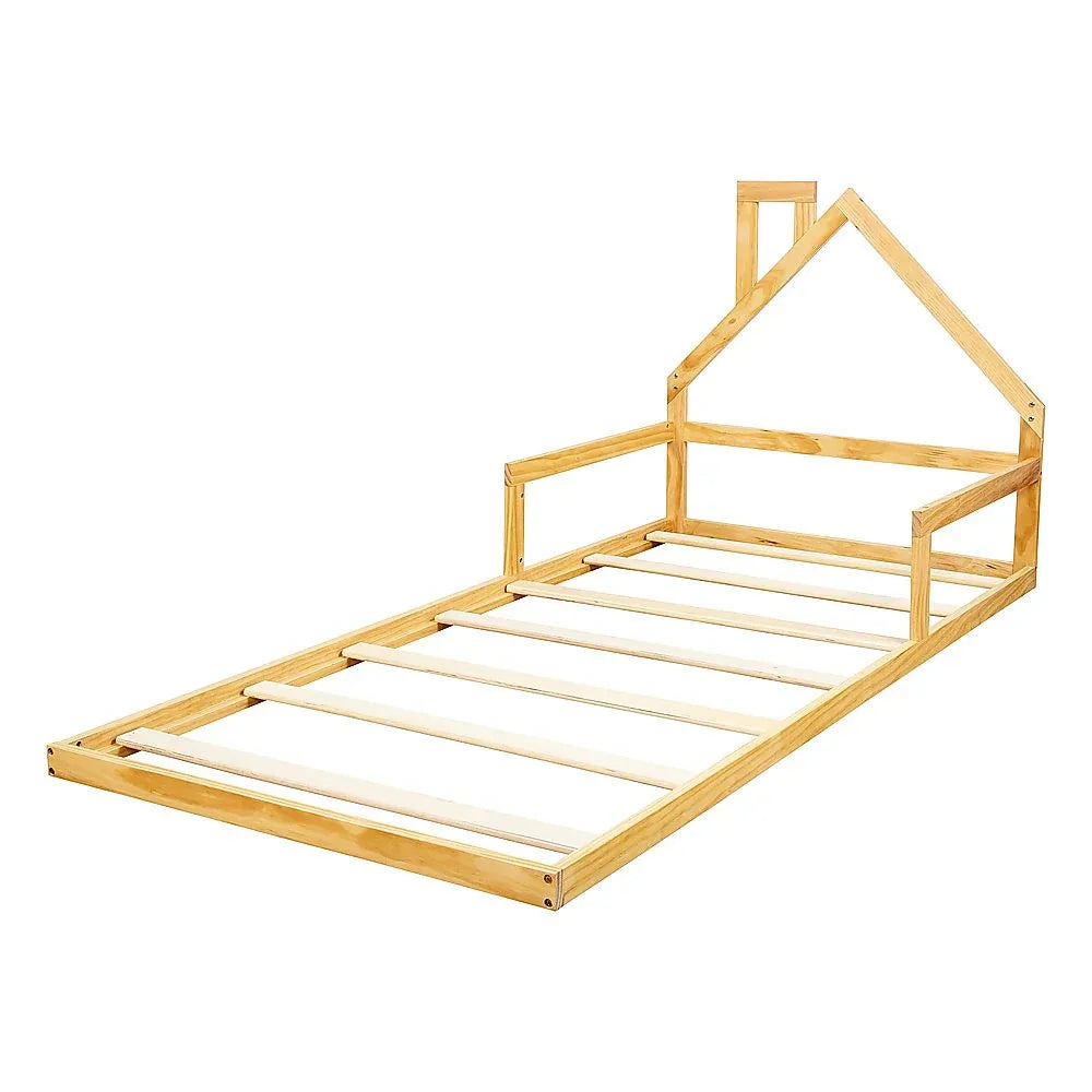 Pine Wood Floor Bed House Frame for Kids and Toddlers - Mekamart Australia