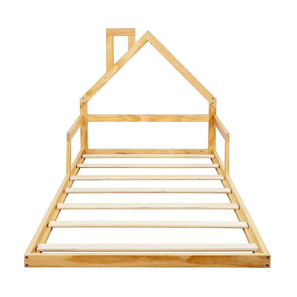Pine Wood Floor Bed House Frame for Kids and Toddlers - Mekamart Australia