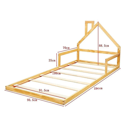 Pine Wood Floor Bed House Frame for Kids and Toddlers - Mekamart Australia