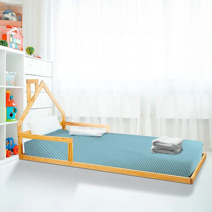 Pine Wood Floor Bed House Frame for Kids and Toddlers - Mekamart Australia