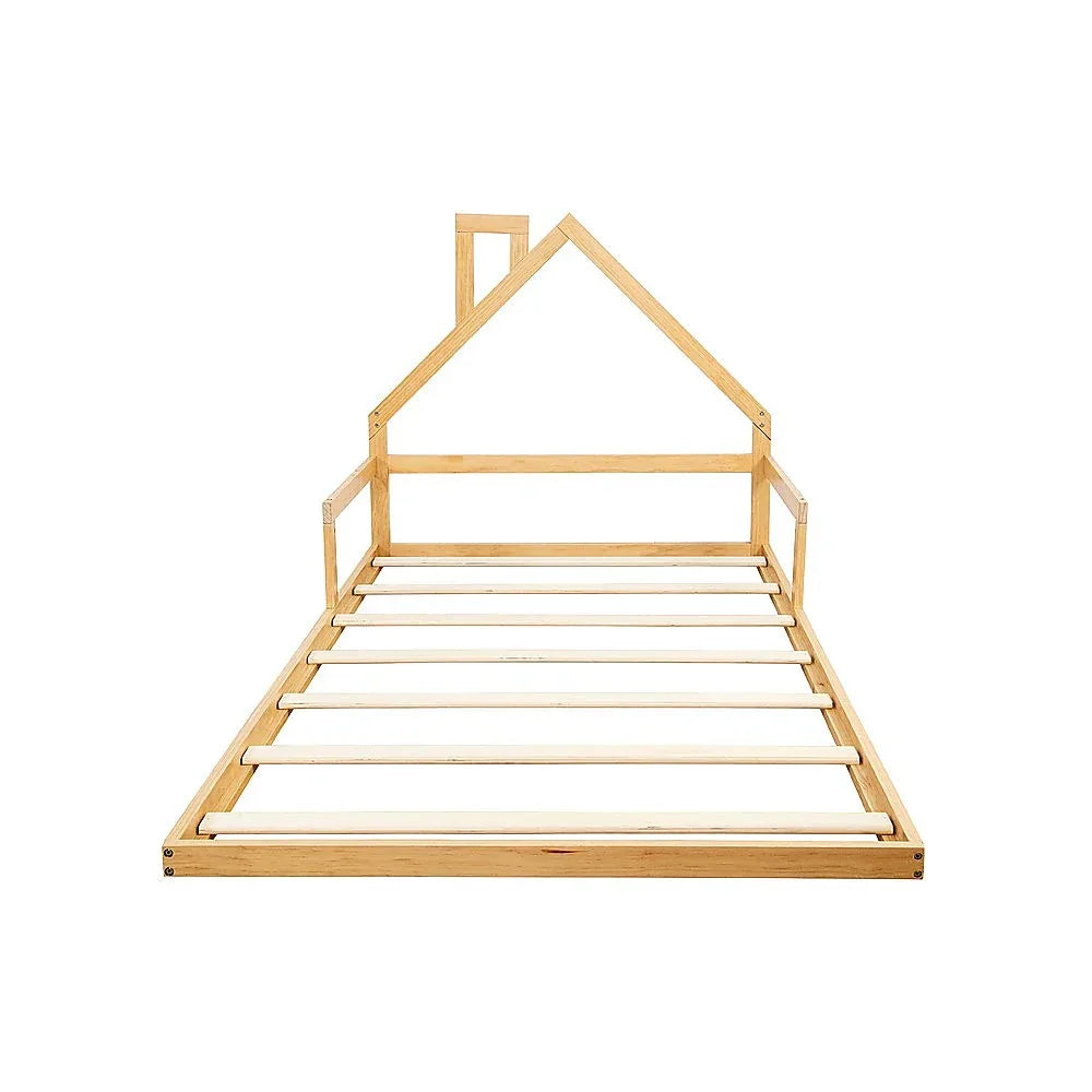 Pine Wood Floor Bed House Frame for Kids and Toddlers - Mekamart Australia