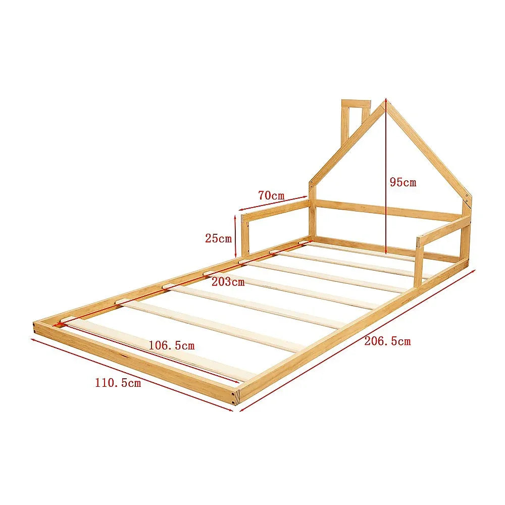 Pine Wood Floor Bed House Frame for Kids and Toddlers - Mekamart Australia