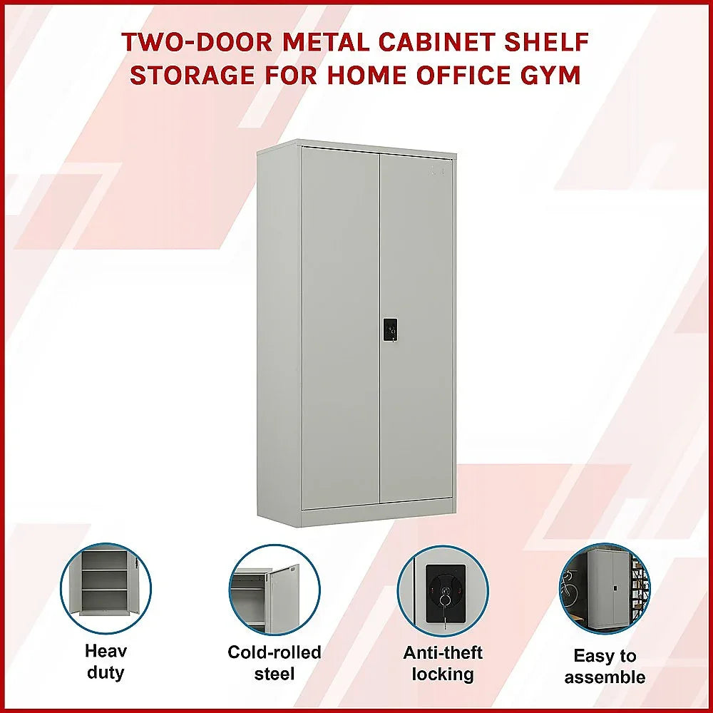 Two-Door Metal Cabinet Shelf Storage for Home Office Gym - Mekamart Australia