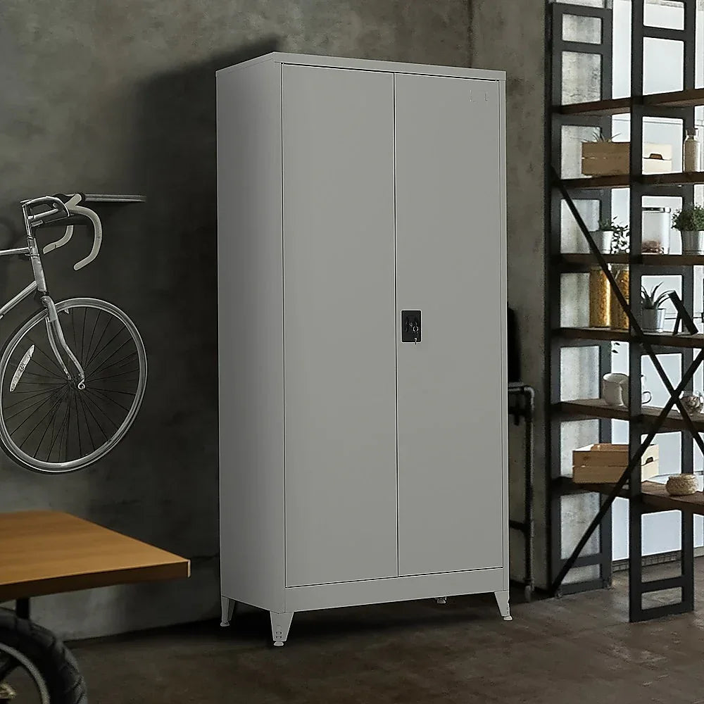 Two-Door Metal Cabinet Shelf Storage for Home Office Gym - Mekamart Australia