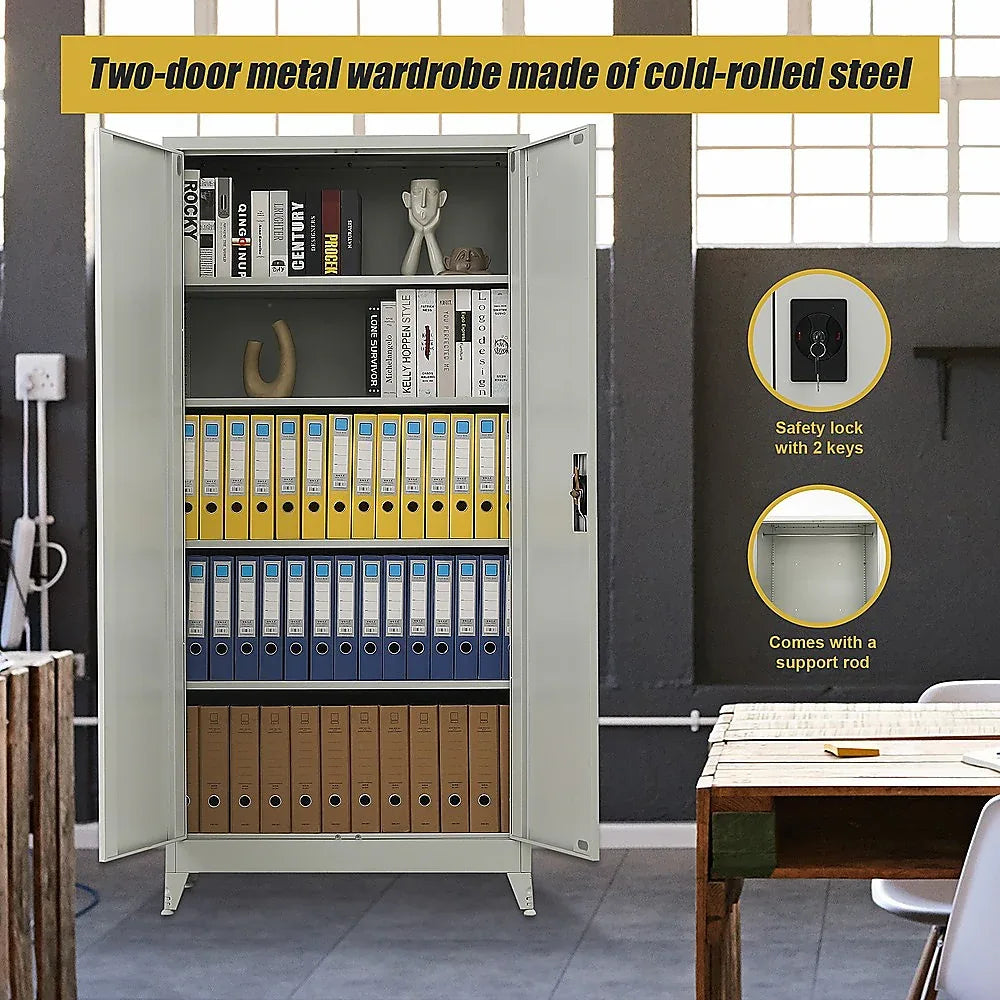 Two-Door Metal Cabinet Shelf Storage for Home Office Gym - Mekamart Australia