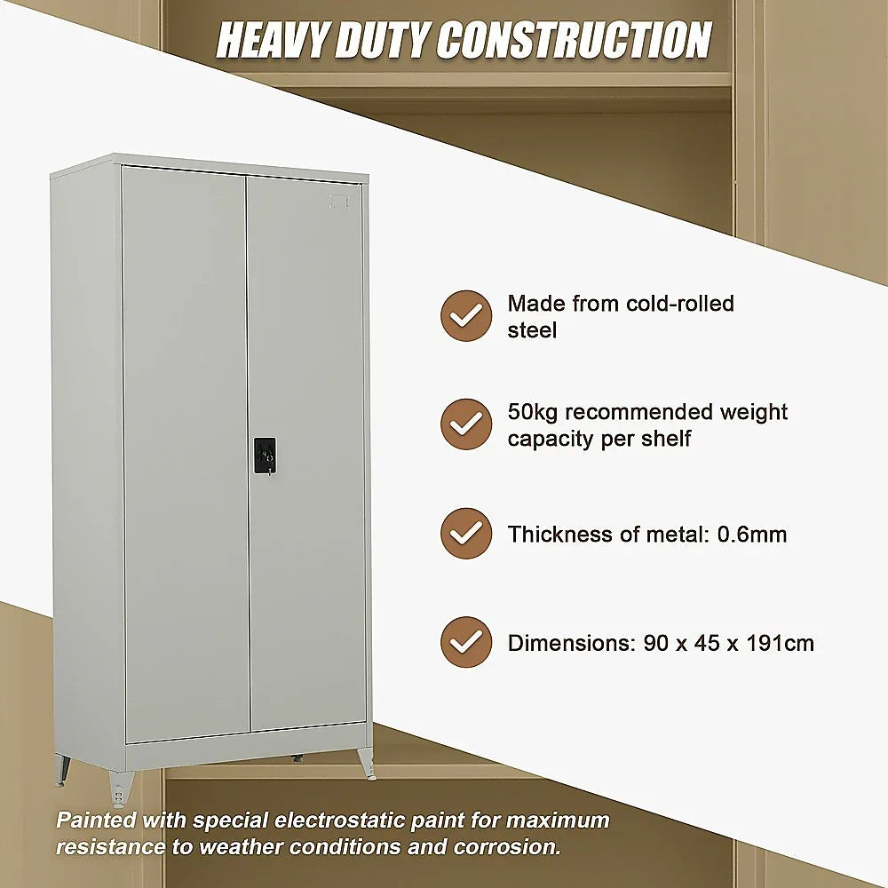 Two-Door Metal Cabinet Shelf Storage for Home Office Gym - Mekamart Australia