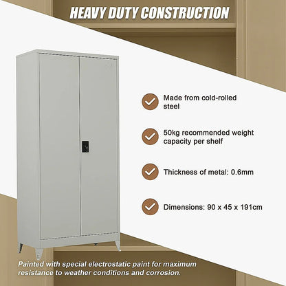Two-Door Metal Cabinet Shelf Storage for Home Office Gym - Mekamart Australia