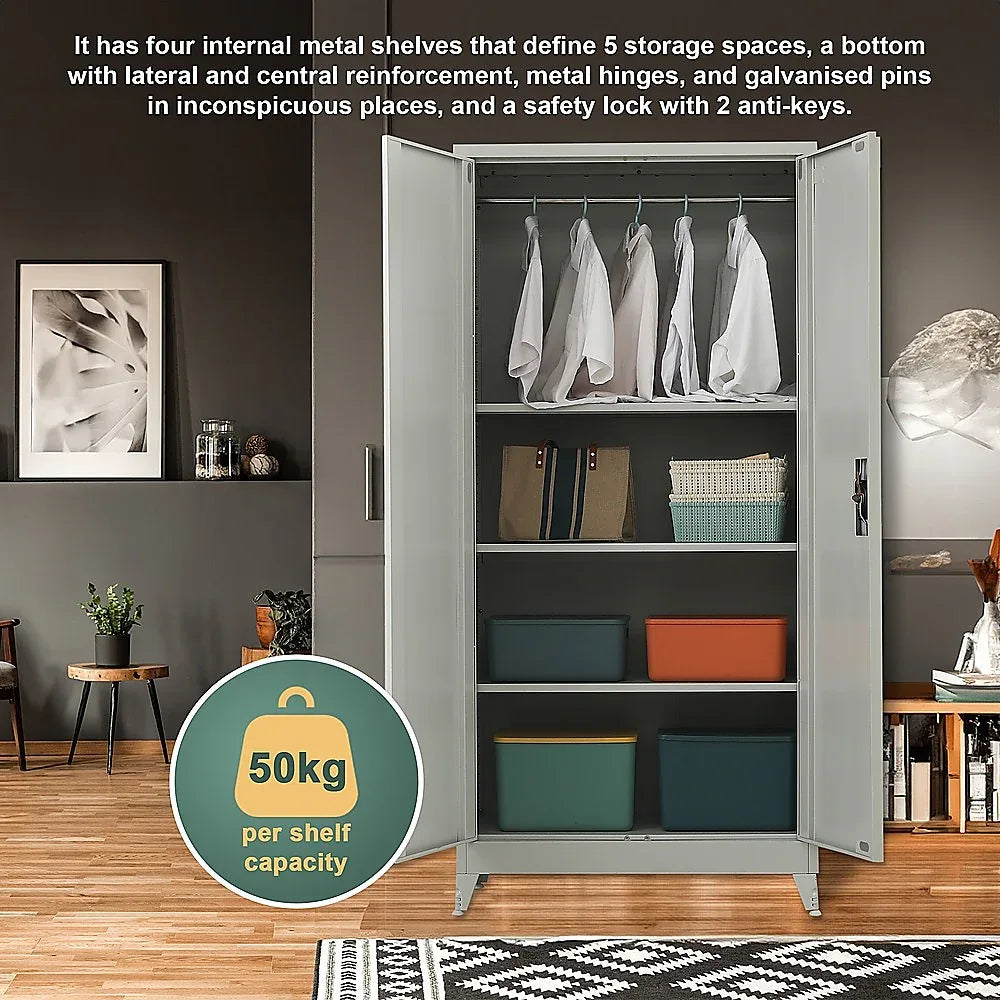 Two-Door Metal Cabinet Shelf Storage for Home Office Gym - Mekamart Australia