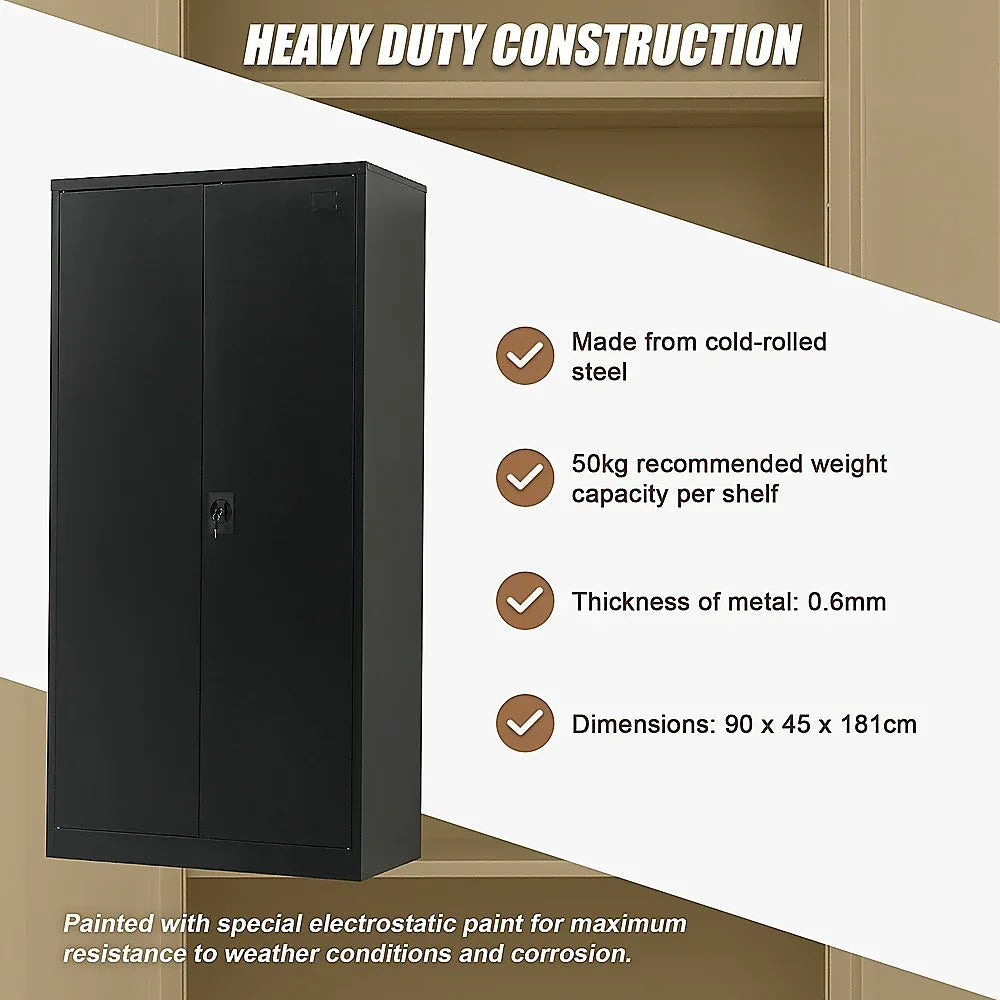 Two-Door Metal Cabinet Shelf Storage for Home Office Gym - Mekamart Australia