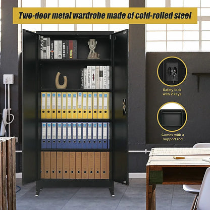 Two-Door Metal Cabinet Shelf Storage for Home Office Gym - Mekamart Australia