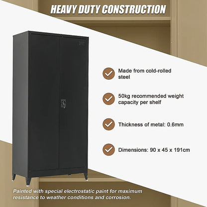 Two-Door Metal Cabinet Shelf Storage for Home Office Gym - Mekamart Australia