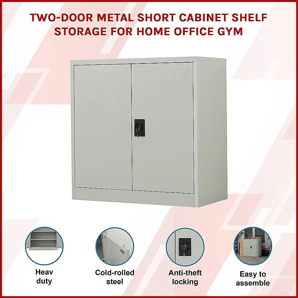 Two-Door Metal Short Cabinet Shelf Storage for Home Office Gym - Mekamart Australia