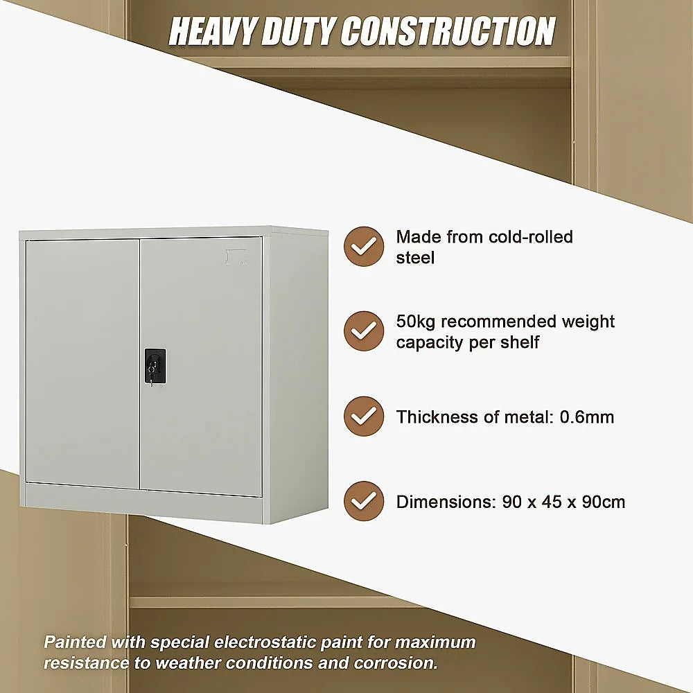 Two-Door Metal Short Cabinet Shelf Storage for Home Office Gym - Mekamart Australia
