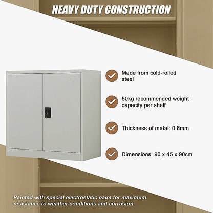 Two-Door Metal Short Cabinet Shelf Storage for Home Office Gym - Mekamart Australia