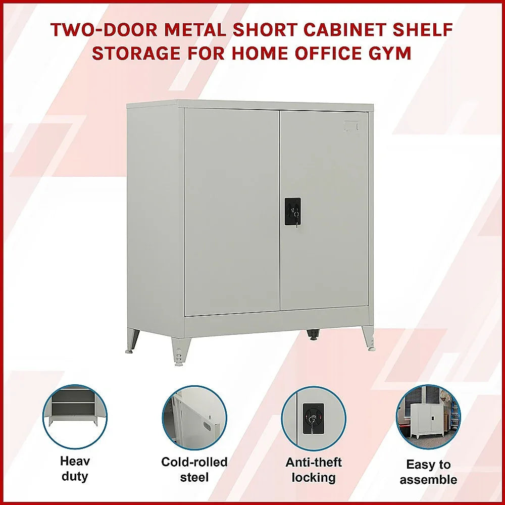 Two-Door Metal Short Cabinet Shelf Storage for Home Office Gym - Mekamart Australia