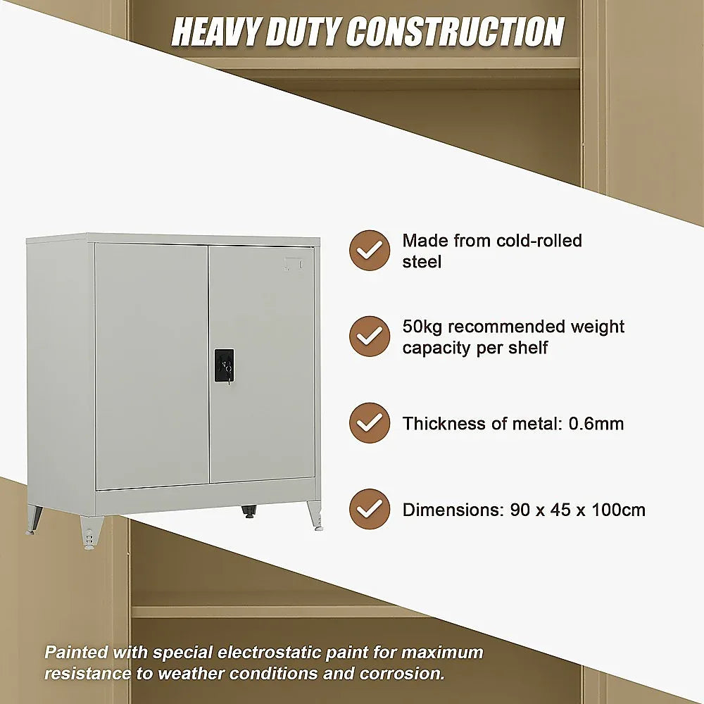 Two-Door Metal Short Cabinet Shelf Storage for Home Office Gym - Mekamart Australia