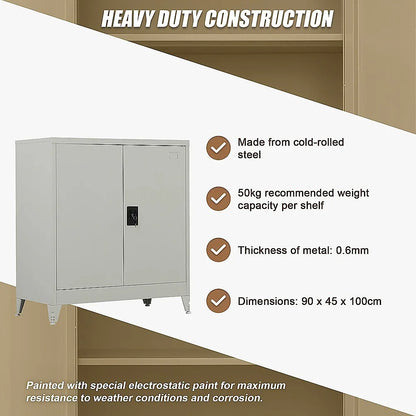Two-Door Metal Short Cabinet Shelf Storage for Home Office Gym - Mekamart Australia
