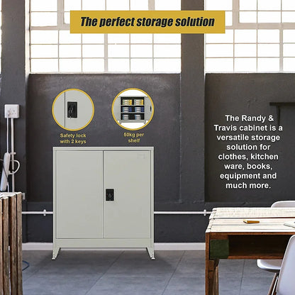 Two-Door Metal Short Cabinet Shelf Storage for Home Office Gym - Mekamart Australia