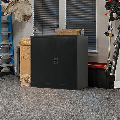 Two-Door Metal Short Cabinet Shelf Storage for Home Office Gym - Mekamart Australia