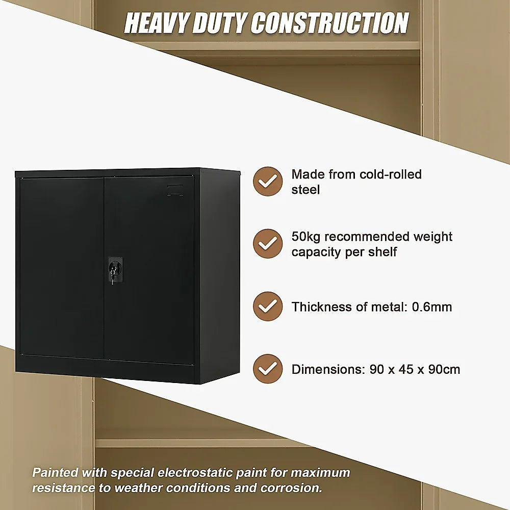 Two-Door Metal Short Cabinet Shelf Storage for Home Office Gym - Mekamart Australia