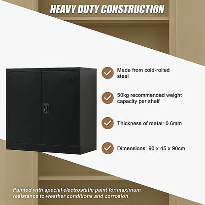 Two-Door Metal Short Cabinet Shelf Storage for Home Office Gym - Mekamart Australia