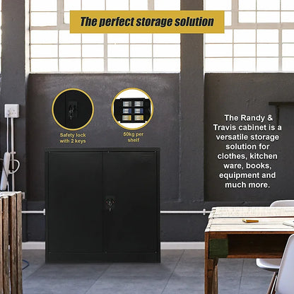 Two-Door Metal Short Cabinet Shelf Storage for Home Office Gym - Mekamart Australia