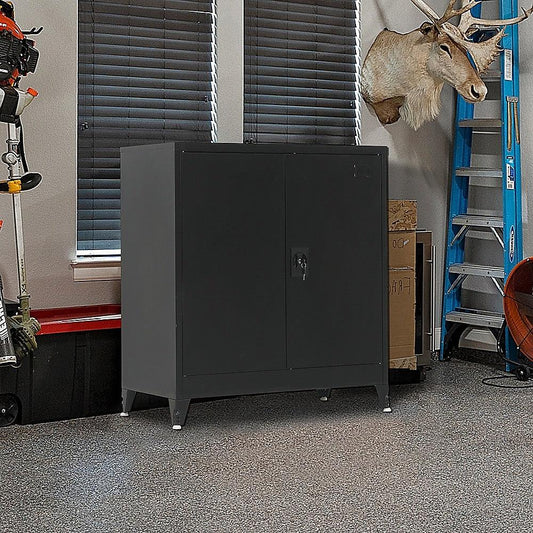 Two-Door Metal Short Cabinet Shelf Storage for Home Office Gym - Mekamart Australia