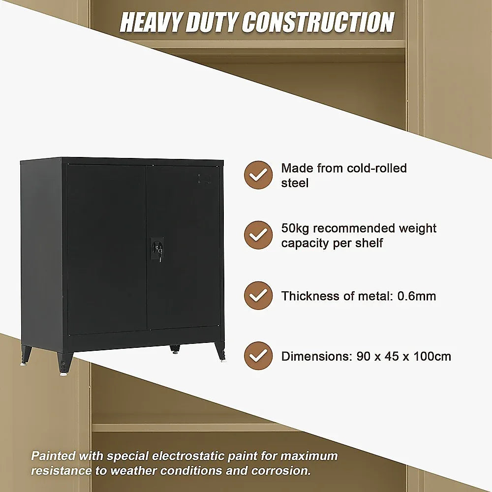 Two-Door Metal Short Cabinet Shelf Storage for Home Office Gym - Mekamart Australia