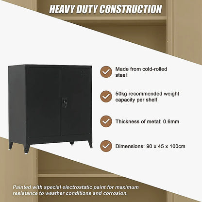Two-Door Metal Short Cabinet Shelf Storage for Home Office Gym - Mekamart Australia